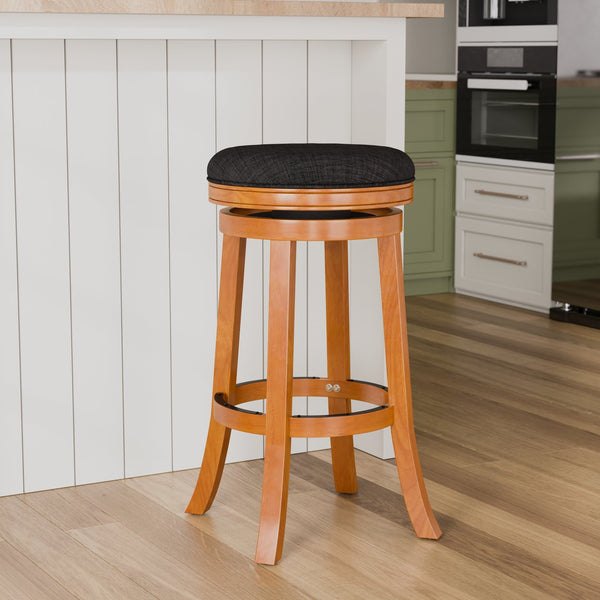 English Elm 30" Bar Stool Backless Swivel with Padded Charcoal Fabric Seat, Solid Hardwood Frame, Durable Design Natural B04660661
