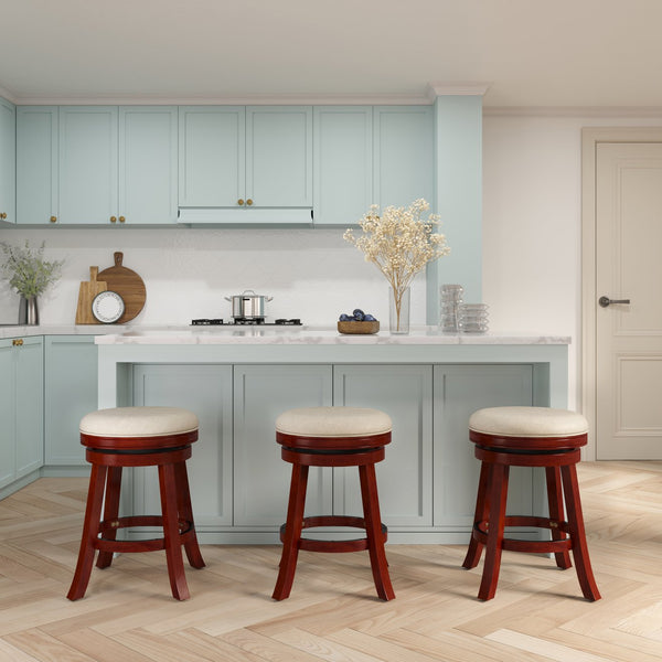 English Elm 24" Counter Swivel Stool Cherry Finish with Beige Padded Seat, Solid Hardwood Frame, 300 lb Capacity B04660662