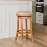 English Elm 30" Bar Stool, Natural Finish, Beige Fabric Seat