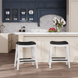 English Elm 24" Counter Stool, White Finish, Black Leather Seat