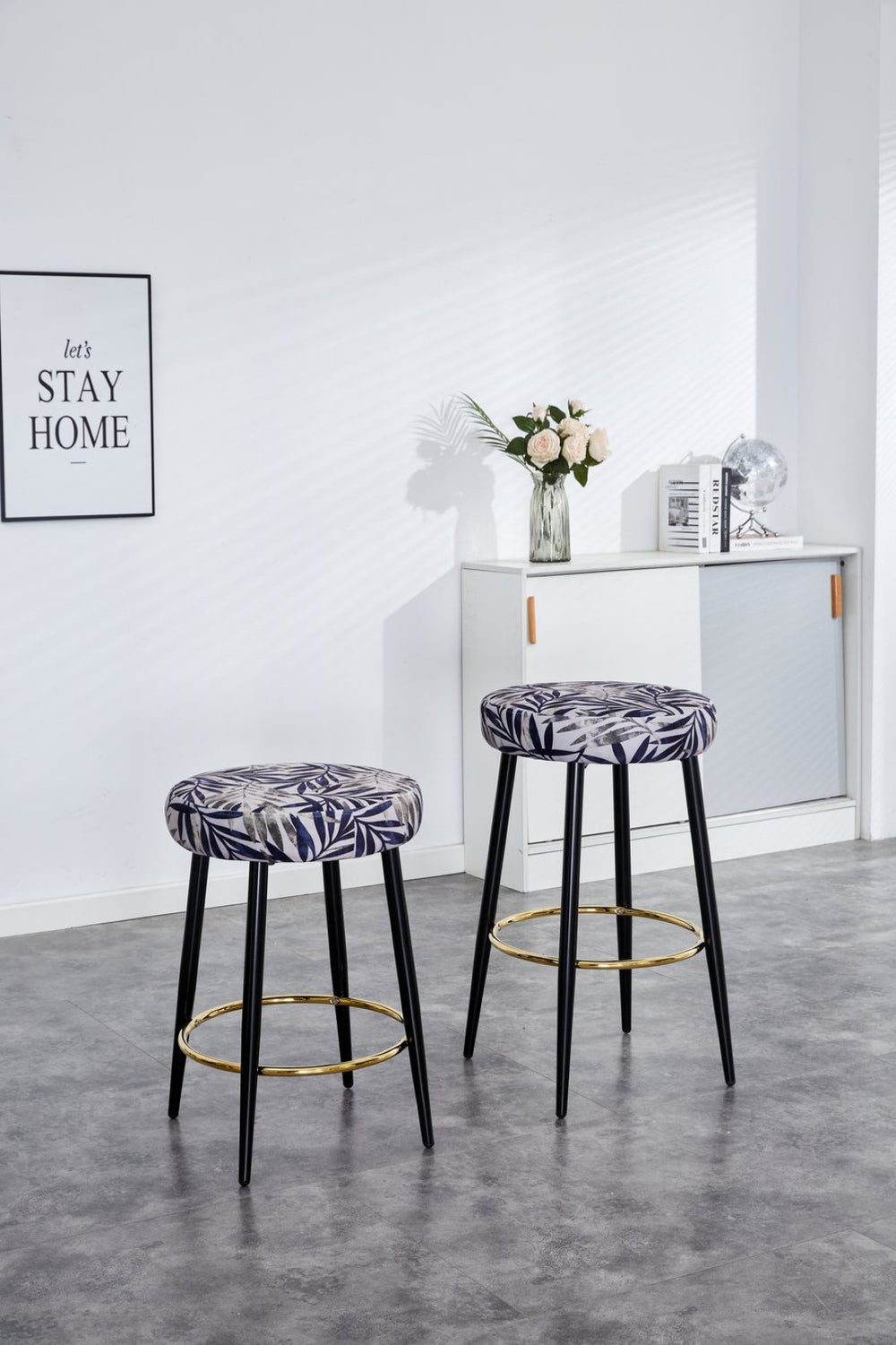 English Elm Counter Height Stools Set of 2 Faux Leather Seats Matte Steel Legs Gold Footrest Black And Silver W370P149781