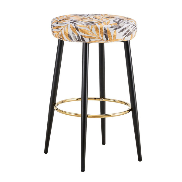English Elm Counter Height Stools Set of 2 Faux Leather Seats Matte Steel Legs Gold Footrest Golden Black W370P149782