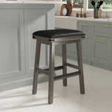 English Elm 30" Bar Stool, Weathered Gray Finish, Black Leather Seat