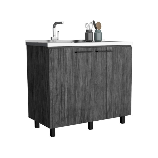 English Elm Napoles Utility Sink Cabinet Stainless Steel Top Smokey Oak Laundry Storage B200S00402