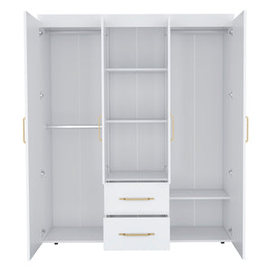English Elm Bariloche Wardrobe Organizer with Hanging Rods, Shelves & Drawers for Efficient Bedroom Storage and Style White 71.2 L x 24.4 W x 4.7 H B200S00366