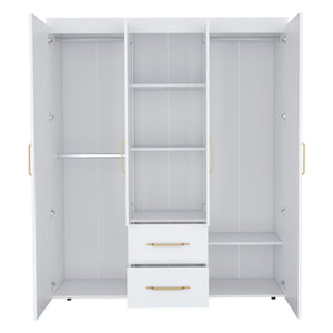 English Elm Wardrobe with mirror door, 3-door storage cabinet with drawers, shelves and hanging rail for organized living White 71.2 L x 24.4 W x 4.7 H B097S00075