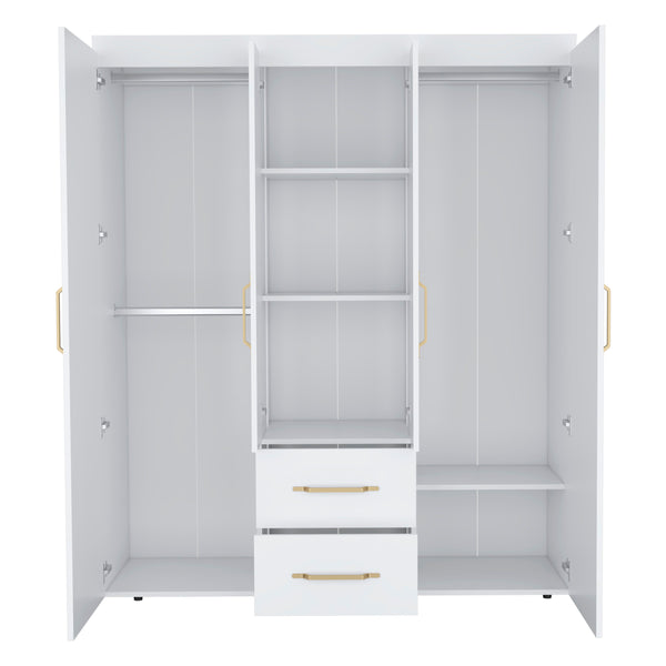 English Elm Wardrobe with mirror door, 3-door storage cabinet with drawers, shelves and hanging rail for organized living White 71.2 L x 24.4 W x 4.7 H B097S00075