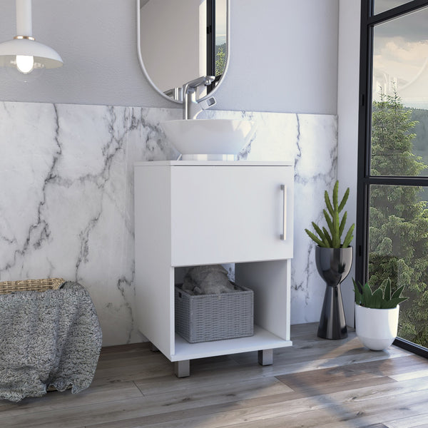 English Elm Gouda Compact Bathroom Vanity 18" Single Sink Cabinet with Open Shelf and Stylish Four Legs Finish White 18.5 L x 18.5 W x 6.7 H B200S00125
