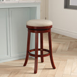 English Elm 30" Bar Stool, Cherry Finish, Beige Fabric Seat