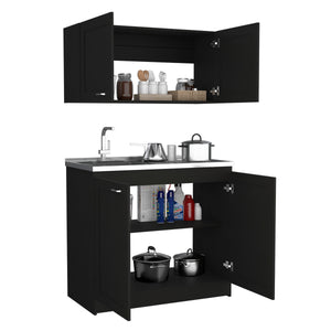 English Elm Zurich Black Cabinet Set with Stainless Sink & Single-Hole Faucet, Shaker Doors, 2 Shelves B200S00399