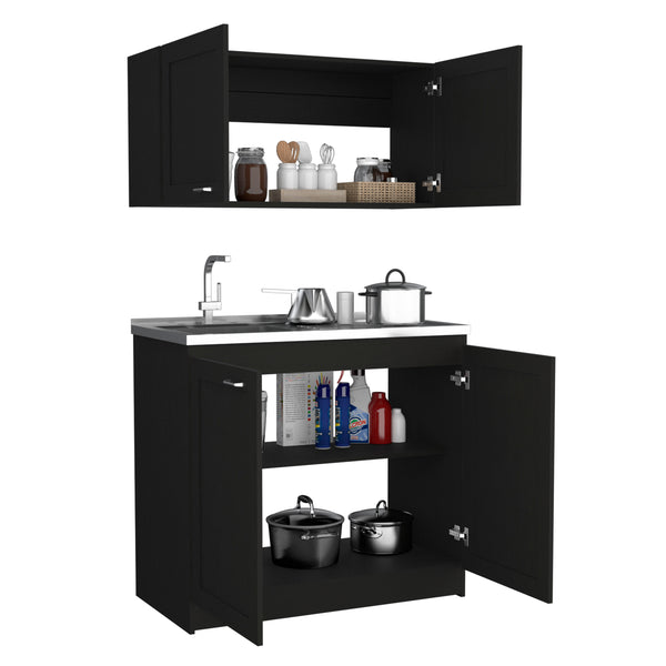 English Elm Zurich Black Cabinet Set with Stainless Sink & Single-Hole Faucet, Shaker Doors, 2 Shelves B200S00399