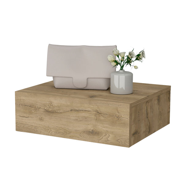 English Elm Macadamia Floating Nightstand Wall-Mounted Minimalist Nightstand with Drawer, Space-Saving Modern Design B062P175154