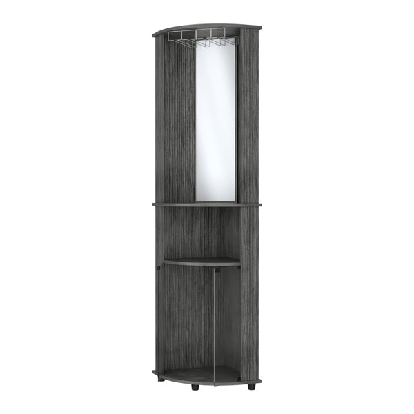 English Elm Smokey Oak Corner Bar Cabinet - Elegant 3-Tier Shelf With Glass Display & Wine Rack For Home Entertaining B062P175172-GIGA