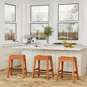 English Elm 24" Counter Stool Saddle Leather Seat — Solid Hardwood Frame, Nailhead Trim, Metal Footplates, Durable Finish B04660609