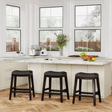 English Elm 24" Counter Stool, Espresso Finish, Black Leather Seat