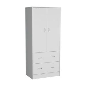 English Elm Taly Spacious Armoire with Double Doors, Two Drawers & Hanging Rod — Tall Laminate Storage Cabinet White 35.4 L x 23.6 W x 5.9 H B200S00373