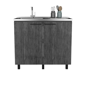 English Elm Napoles Utility Sink Cabinet Stainless Steel Top Smokey Oak Laundry Storage B200S00402