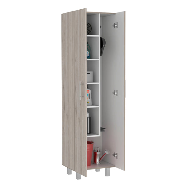 English Elm Nala Tall Cleaning Cabinet with Double Doors and Five Shelves, 71.3" Organizer for Mops & Supplies Multicolor 72 L x 19.3 W x 4.3 H B200S00141