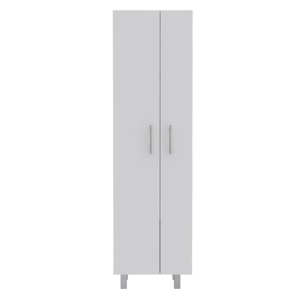 English Elm Nala Tall Cleaning Cabinet with Double Doors and Five Shelves, 71.3" Organizer for Mops & Supplies White 72 L x 19.3 W x 4.3 H B200S00142