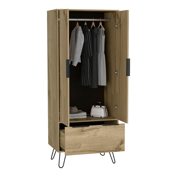 English Elm Augusta Light Oak Armoire Closet with Drawer & Double Doors, Beige Particleboard, Stylish Storage B070S00020