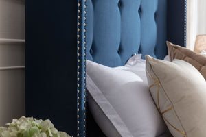 English Elm Peyton Upholstered King Bed - Luxurious Blue Velvet, 54" Wingback Headboard With Nailhead Trim & Easy Setup B083P152029-GIGA