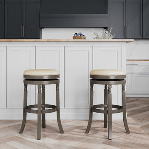 English Elm 30" Bar Stool - Stylish Weathered Gray, Comfortable French Gray Leather Seat, Perfect For Any Space B04660739