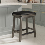 English Elm 24" Counter Stool, Weathered Gray Finish, Black Leather Seat