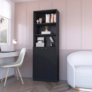 English Elm Wenge 2-Door Bookcase with 3 Open Shelves and Double-Door Storage — Stylish 71" Tall Display & Organization B062P175150