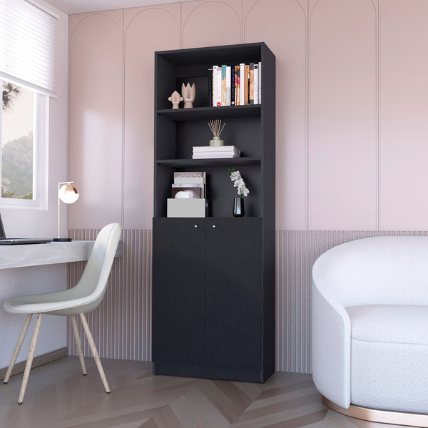 English Elm Wenge 2-Door Bookcase with 3 Open Shelves and Double-Door Storage — Stylish 71" Tall Display & Organization B062P175150