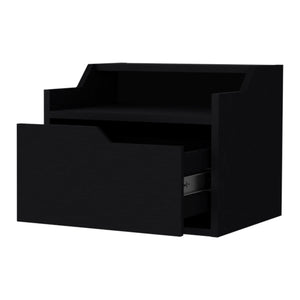 English Elm Wenge Floating Nightstand with Drawer and Dual Display Shelves — Modern Wall-Mounted Accent, Sleek Storage B062P175147