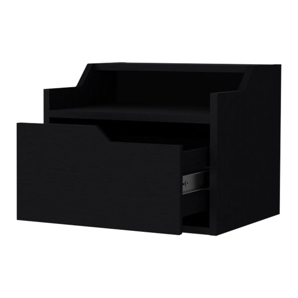 English Elm Wenge Floating Nightstand with Drawer and Dual Display Shelves — Modern Wall-Mounted Accent, Sleek Storage B062P175147