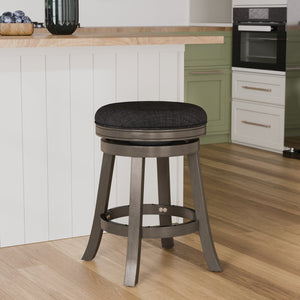 English Elm 24" Counter Stool - Stylish Weathered Gray, Charcoal Fabric Seat, 360° Swivel For Ultimate Comfort B04660672