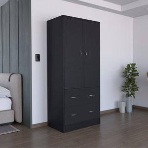 English Elm Taly Spacious Armoire with Double Doors, Two Drawers & Hanging Rod — Tall Laminate Storage Cabinet Black 35.4 L x 23.6 W x 5.9 H B200S00374