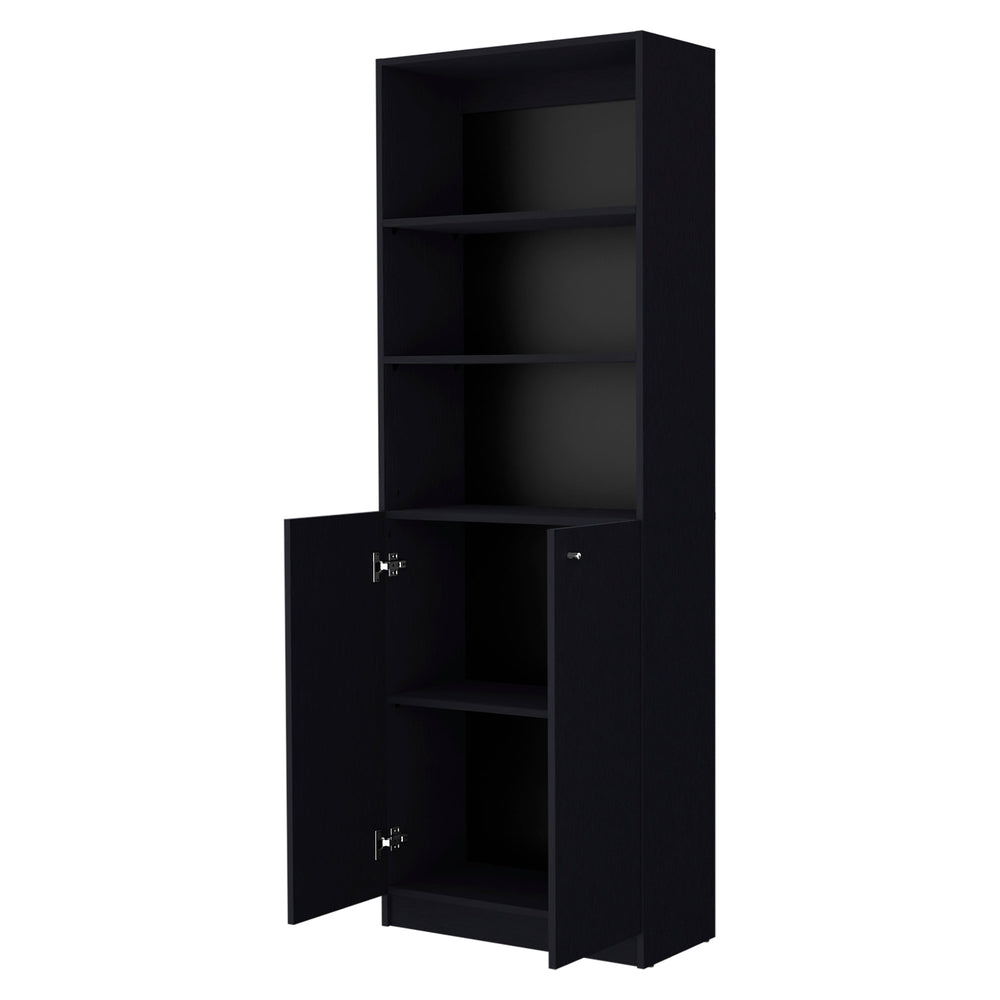 English Elm Wenge 2-Door Bookcase with 3 Open Shelves and Double-Door Storage — Stylish 71" Tall Display & Organization B062P175150