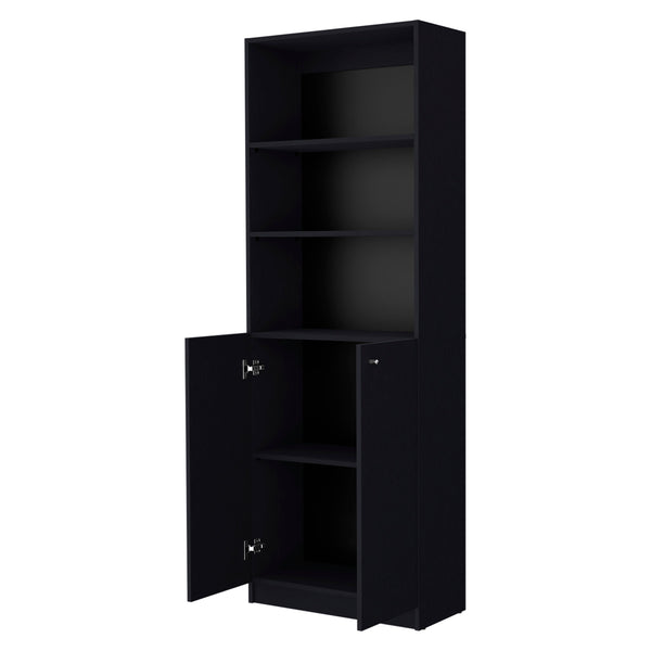 English Elm Wenge 2-Door Bookcase with 3 Open Shelves and Double-Door Storage — Stylish 71" Tall Display & Organization B062P175150