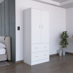 English Elm Taly Spacious Armoire with Double Doors, Two Drawers & Hanging Rod — Tall Laminate Storage Cabinet White 35.4 L x 23.6 W x 5.9 H B200S00373