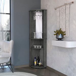 English Elm Smokey Oak Corner Bar Cabinet - Elegant 3-Tier Shelf With Glass Display & Wine Rack For Home Entertaining B062P175172-GIGA