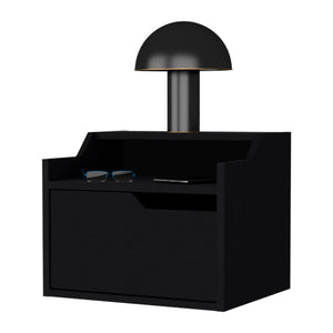 English Elm Wenge Floating Nightstand with Drawer and Dual Display Shelves — Modern Wall-Mounted Accent, Sleek Storage B062P175147