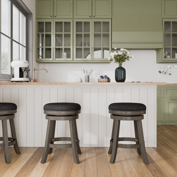 English Elm 24" Counter Stool - Stylish Weathered Gray, Charcoal Fabric Seat, 360° Swivel For Ultimate Comfort B04660672