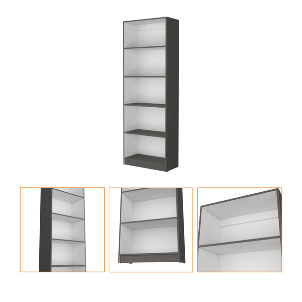 English Elm Matt Gray and White 5-Shelf Bookcase — 71.1" Tall Organizer with Open Lower Storage, Sleek Modern Design B062P175160