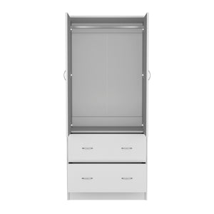 English Elm Armoire 71" H White - Compact 2-Door Closet with 2 Drawers, Hanging Rod, Durable MDP Finish B097S00072