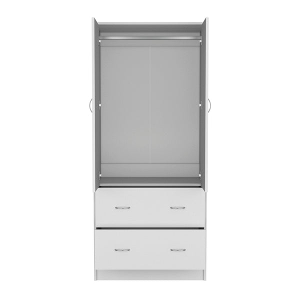 English Elm Armoire 71" H White - Compact 2-Door Closet with 2 Drawers, Hanging Rod, Durable MDP Finish B097S00072