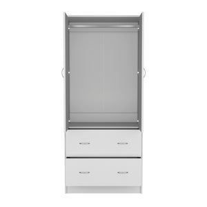 English Elm Taly Spacious Armoire with Double Doors, Two Drawers & Hanging Rod — Tall Laminate Storage Cabinet White 35.4 L x 23.6 W x 5.9 H B200S00373