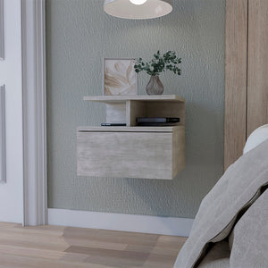 English Elm Concrete Gray Floating Nightstand with Drawer & 2-Tier Shelf, Wall-Mount Organizer for Small Spaces and Modern Bedrooms B062P175169