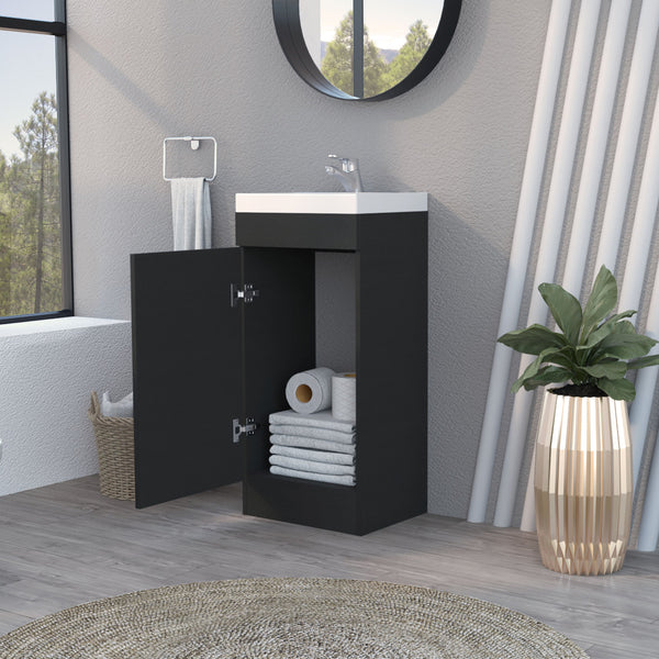 English Elm Toledo Modern Bathroom Vanity Black with Metal Handle, Elegant Sink & Single Door Cabinet Storage B128S00004
