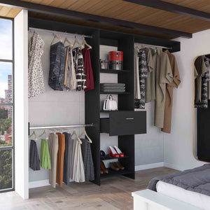 English Elm Manchester chic closet organizer with five open shelves, drawer and three metal rods for versatile storage and display Black 82.7 L x 20.9 W x 3.9 H B200S00135