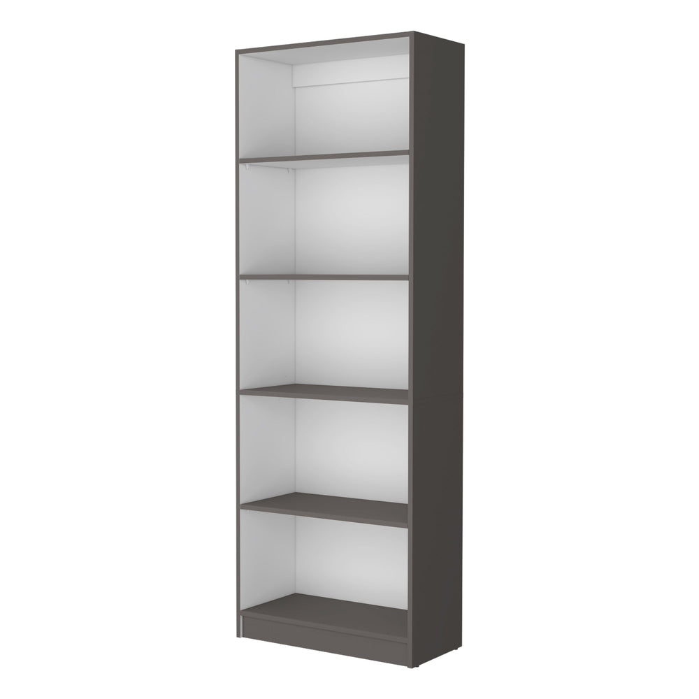 English Elm Matt Gray and White 5-Shelf Bookcase — 71.1" Tall Organizer with Open Lower Storage, Sleek Modern Design B062P175160