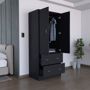 English Elm Taly Spacious Armoire with Double Doors, Two Drawers & Hanging Rod — Tall Laminate Storage Cabinet Black 35.4 L x 23.6 W x 5.9 H B200S00374