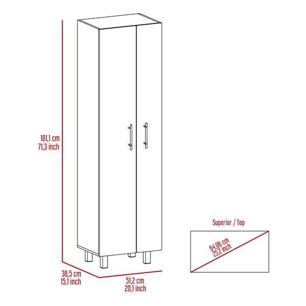 English Elm Nala Tall Cleaning Cabinet with Double Doors and Five Shelves, 71.3" Organizer for Mops & Supplies White 72 L x 19.3 W x 4.3 H B200S00142