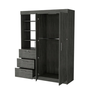English Elm Smokey Oak Armoire with 2 Doors, 2 Hanging Rods, 3 Drawers & Shelves — Spacious 79" H Storage Solution B062S00552